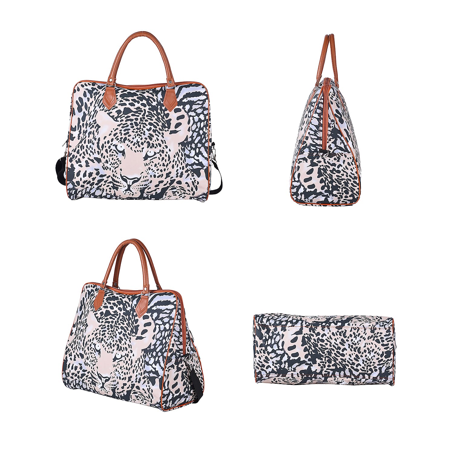 Leopard Pattern Tote Bag with Handle Drop and Shoulder Strap (Size 43x38x20 cm) - Khaki