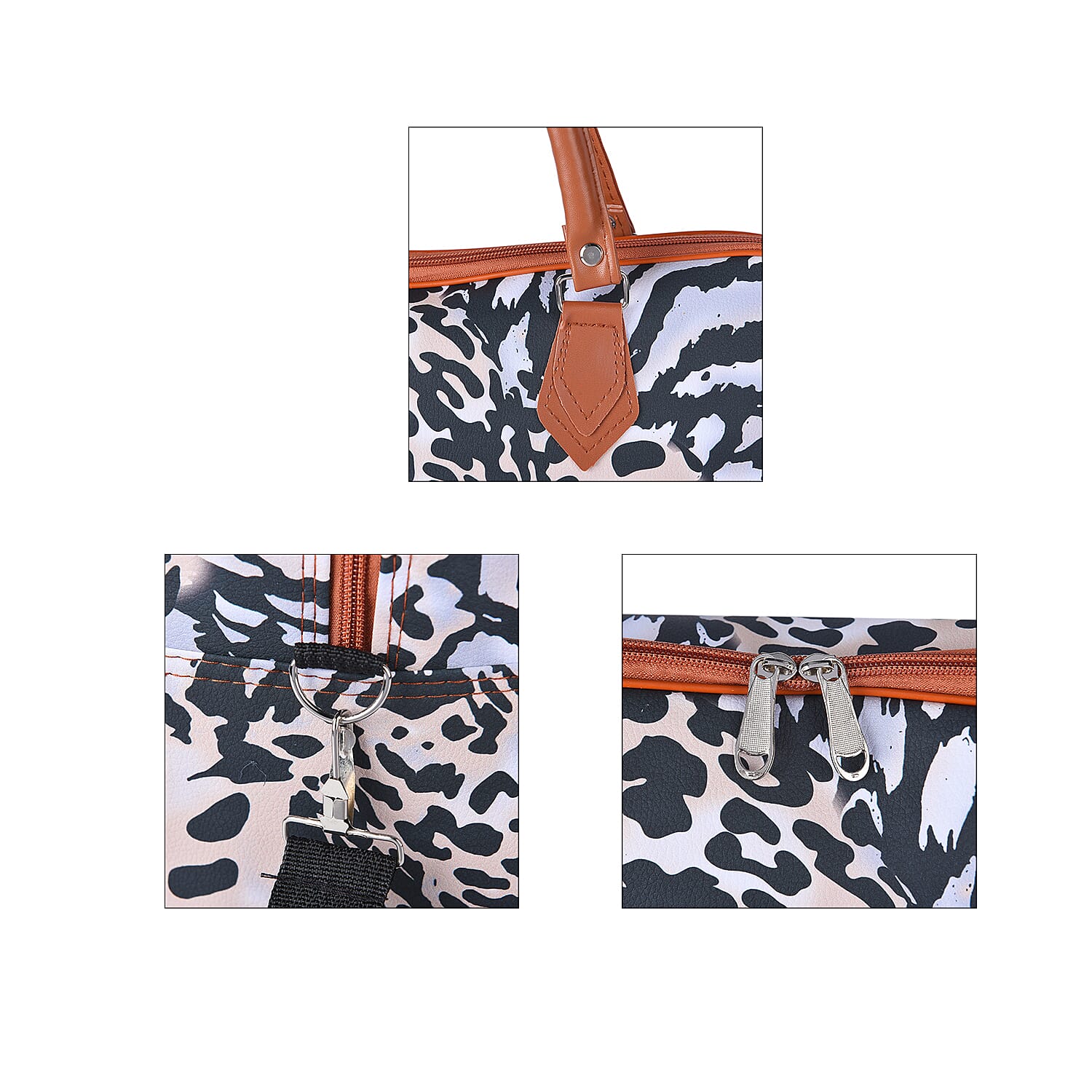 Leopard Pattern Tote Bag with Handle Drop and Shoulder Strap (Size 43x38x20 cm) - Khaki