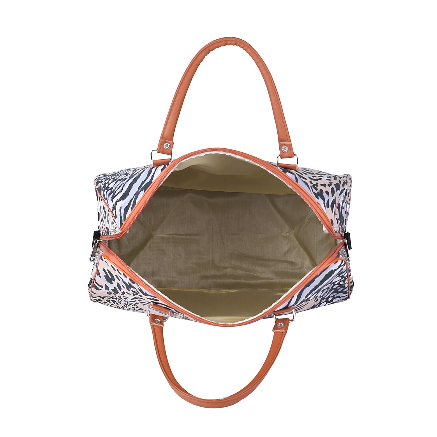 Leopard Pattern Tote Bag with Handle Drop and Shoulder Strap (Size 43x38x20 cm) - Khaki