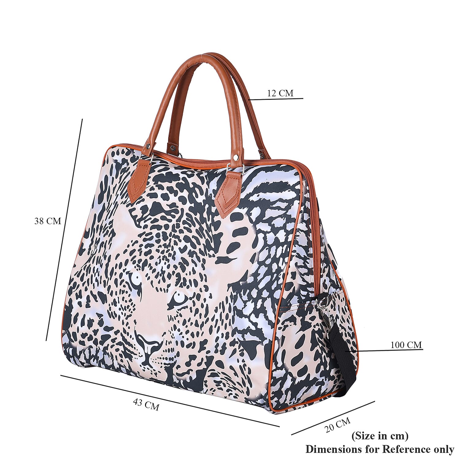 Leopard Pattern Tote Bag with Handle Drop and Shoulder Strap (Size 43x38x20 cm) - Khaki