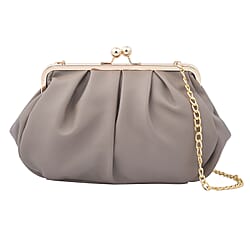Clutch Bag with Metallic Lock and Long Chain Strap  - Dark Beige