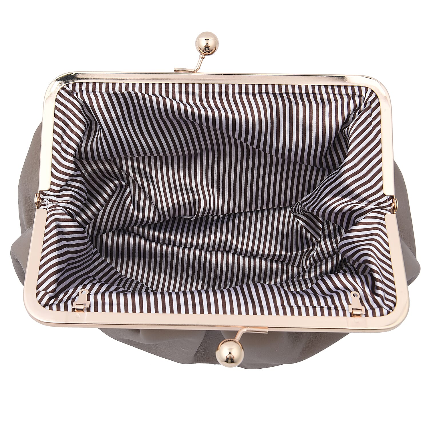 Clutch Bag with Metallic Lock and Long Chain Strap  - Dark Beige