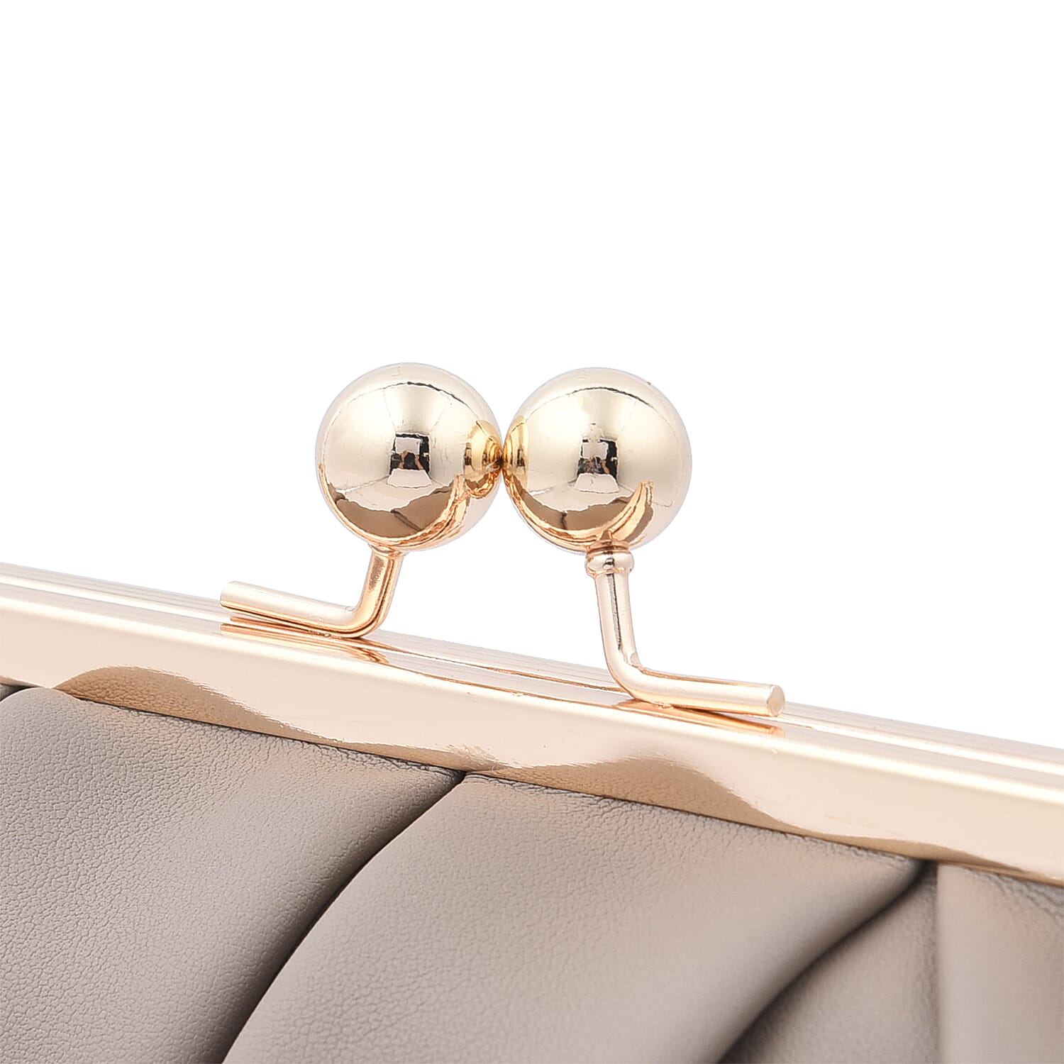 Clutch Bag with Metallic Lock and Long Chain Strap  - Dark Beige