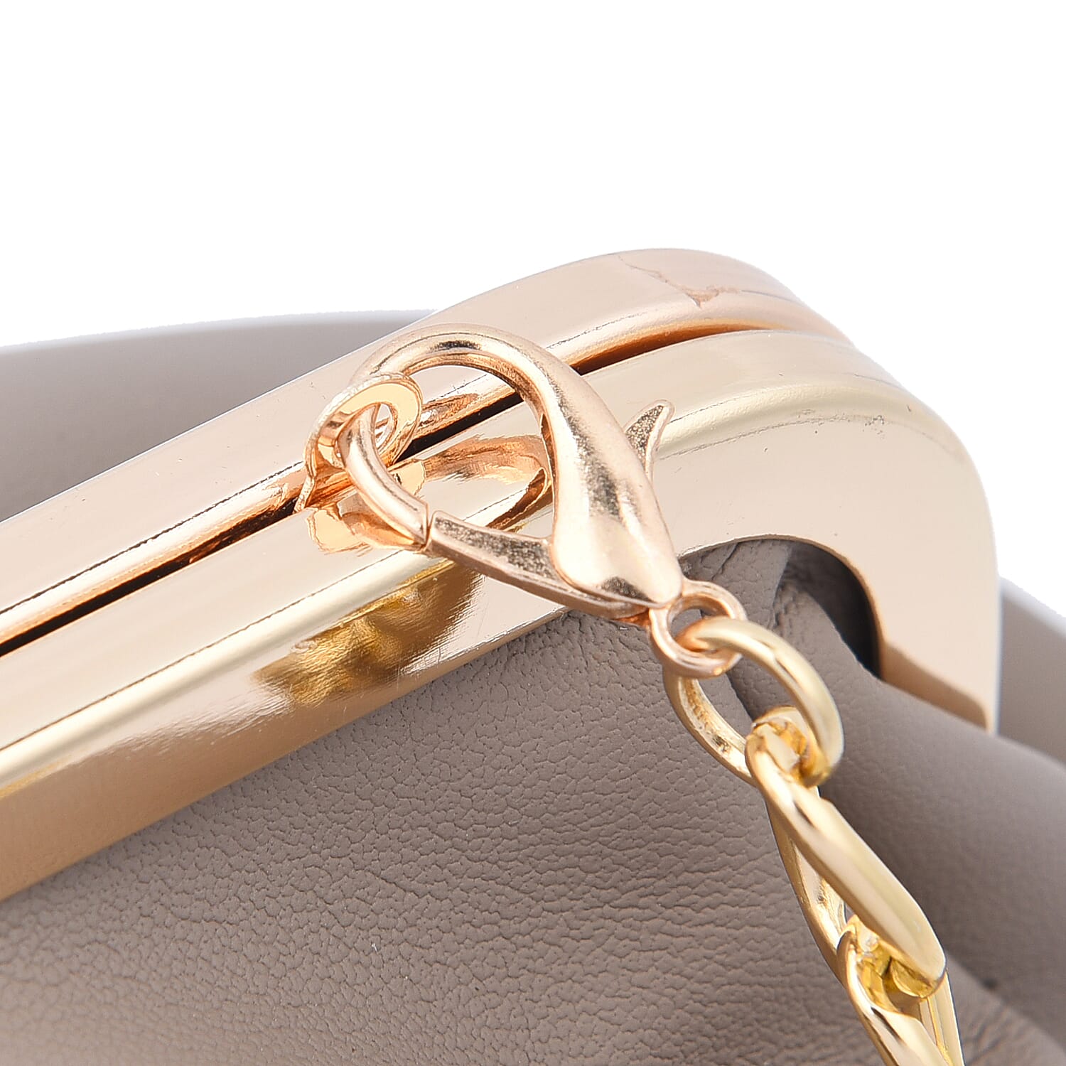 Clutch Bag with Metallic Lock and Long Chain Strap  - Dark Beige