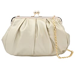 Clutch Bag with Metallic Lock and Long Chain Strap  - Gold