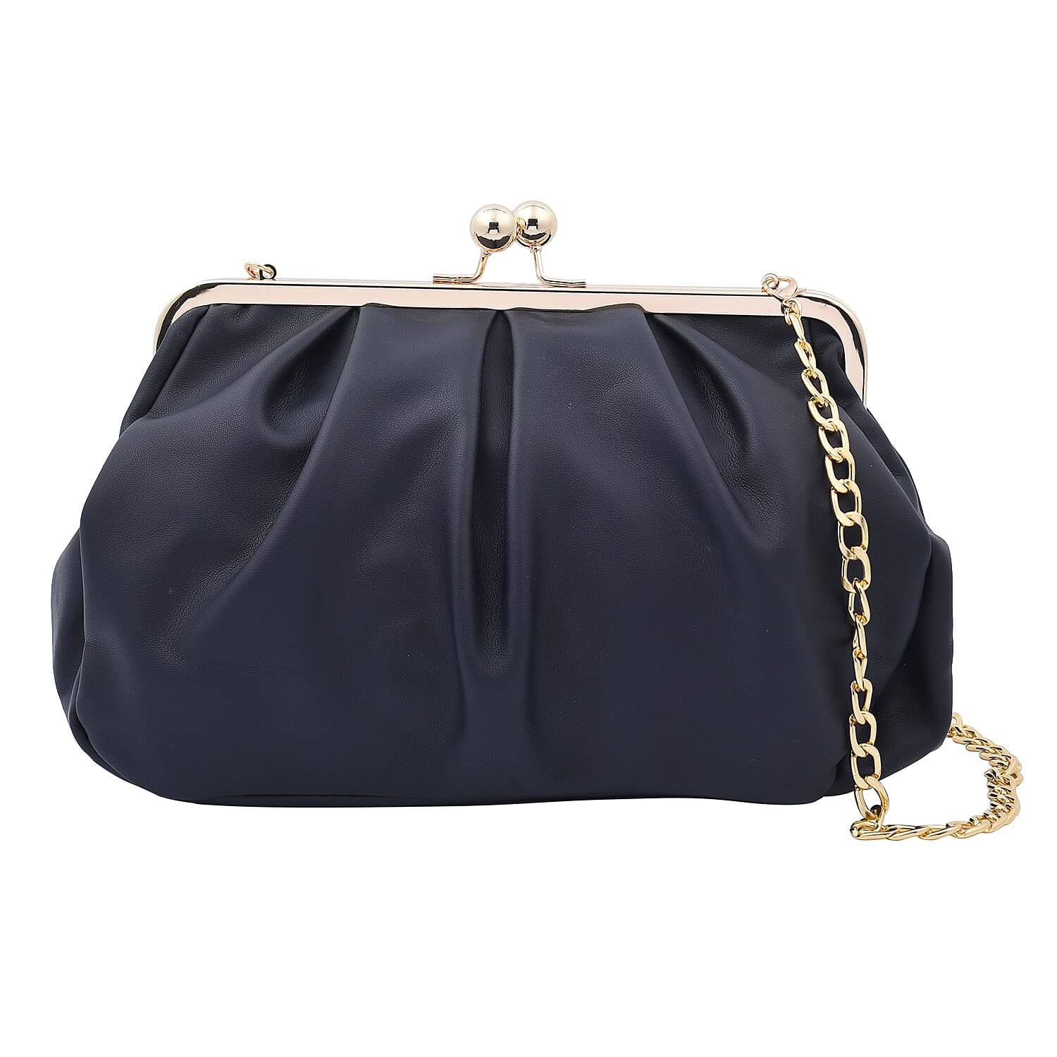 Clutch Bag with Metallic Lock and Long Chain Strap (Size 28x18x9Cm) - Navy
