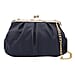 Clutch Bag with Metallic Lock and Long Chain Strap  - Navy