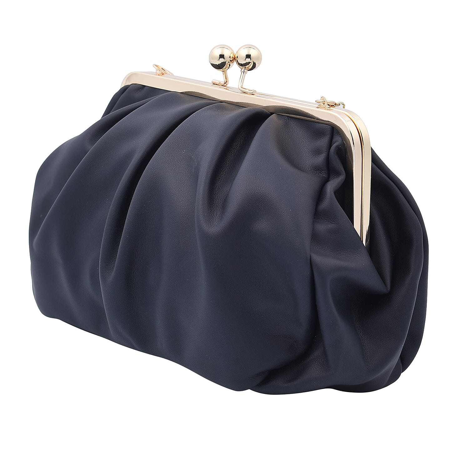Clutch Bag with Metallic Lock and Long Chain Strap (Size 28x18x9Cm) - Navy