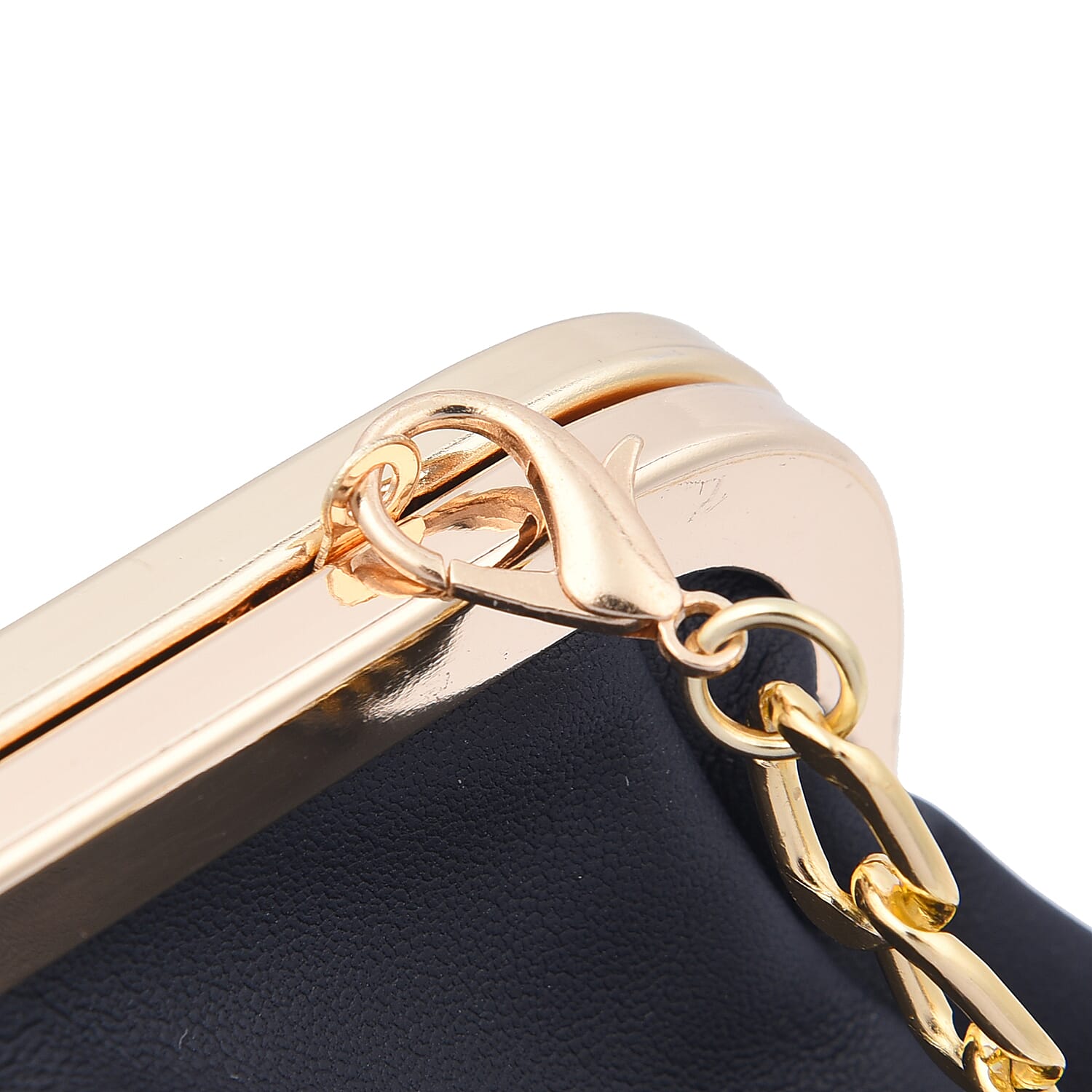 Clutch Bag with Metallic Lock and Long Chain Strap (Size 28x18x9Cm) - Navy