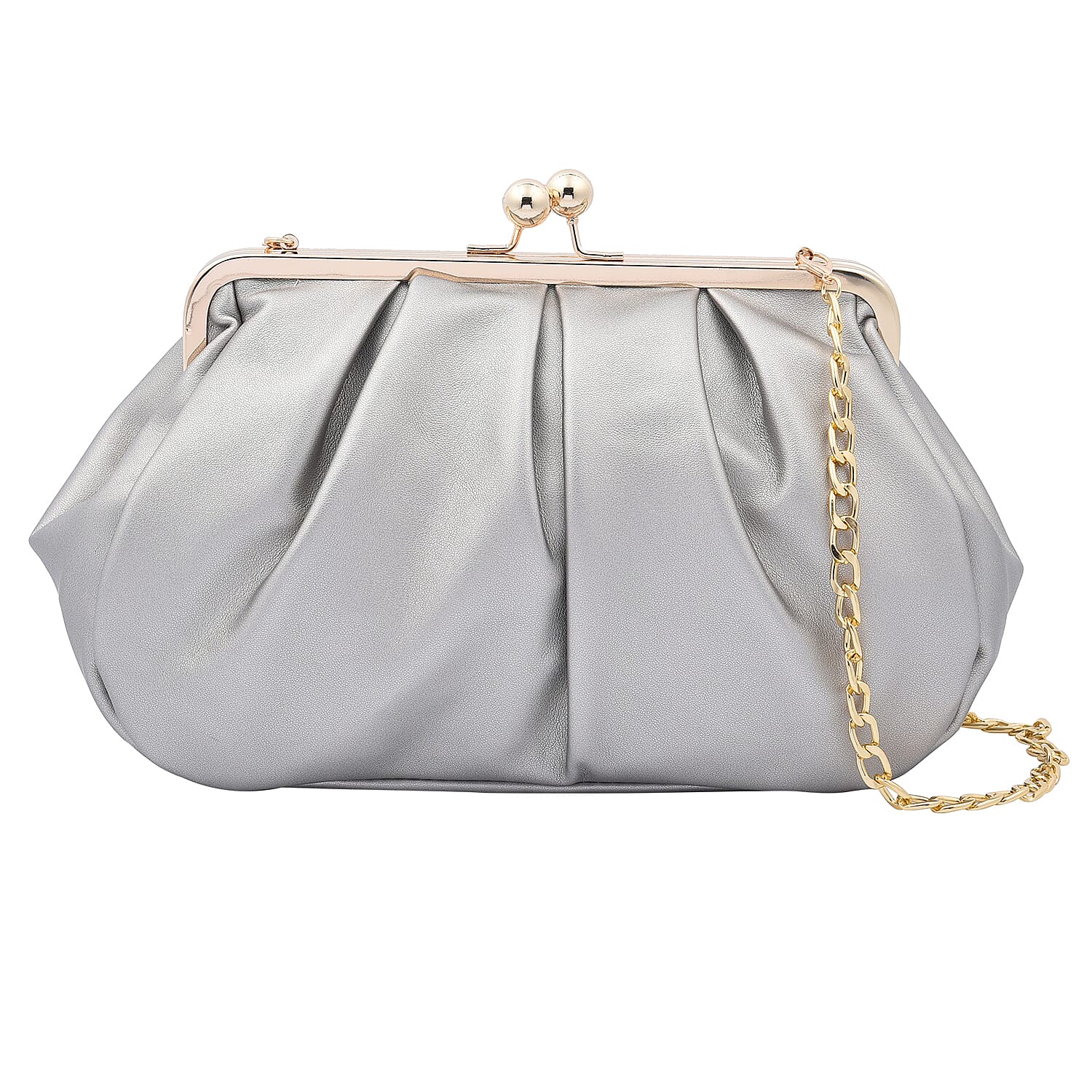 Clutch Bag with Metallic Lock and Long Chain Strap (Size 28x18x9Cm) - Silver