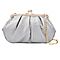 Clutch Bag with Metallic Lock and Long Chain Strap  - Silver