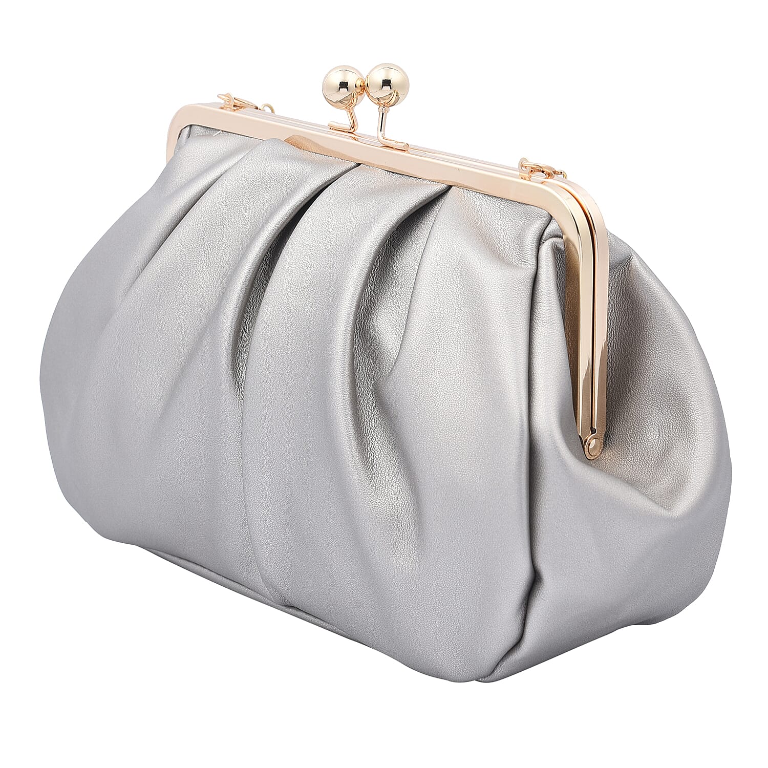 Clutch Bag with Metallic Lock and Long Chain Strap (Size 28x18x9Cm) - Silver