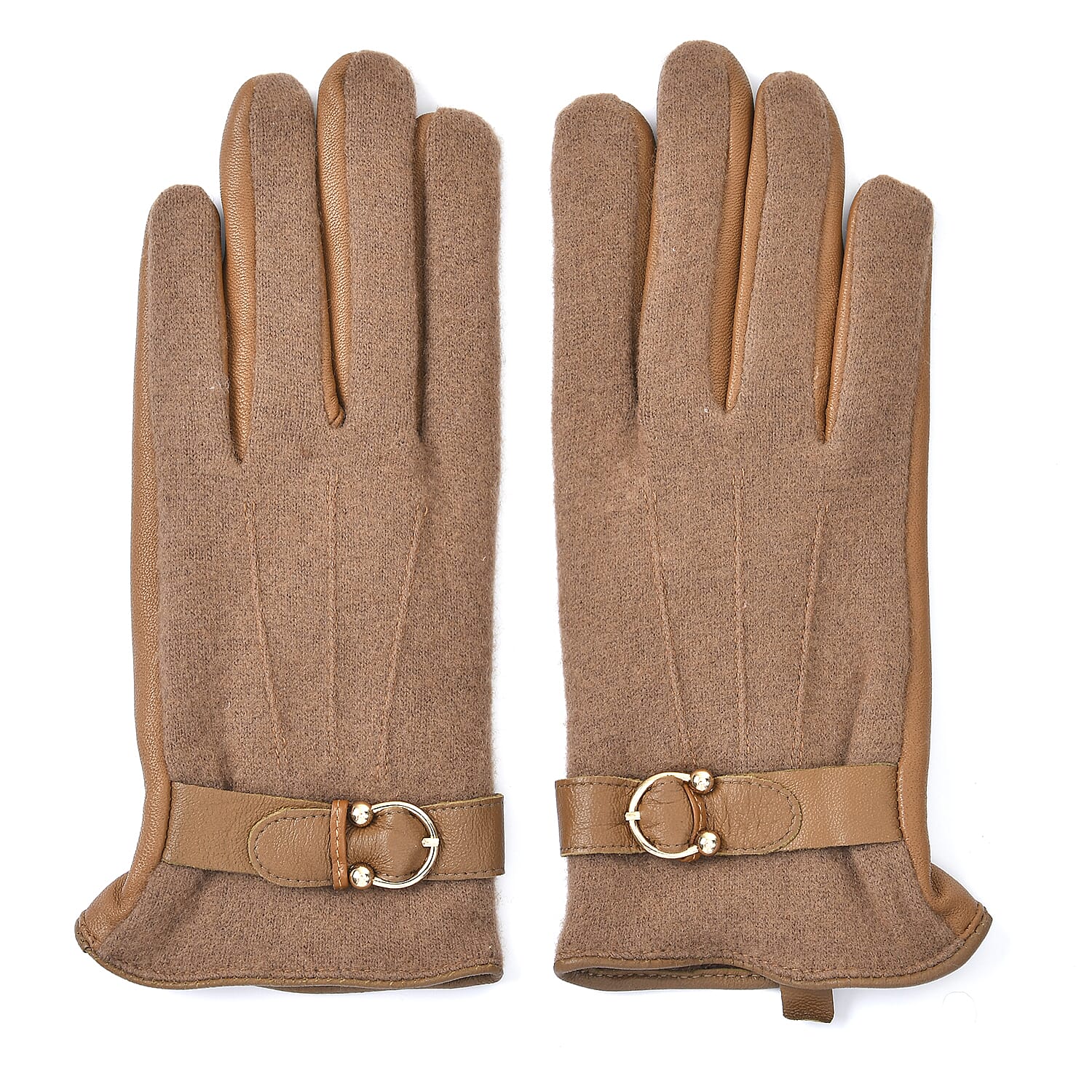 100% Genuine Leather Gloves (Size 21x10cm) - Khaki