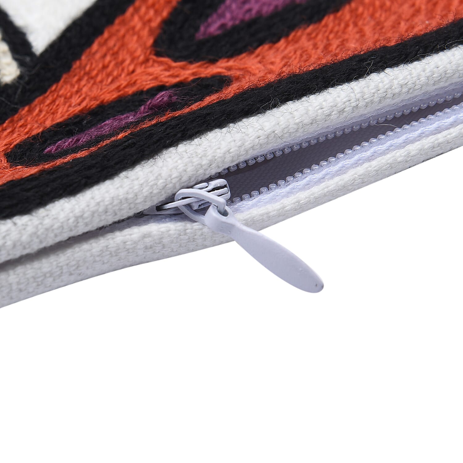 100% Cotton Fully Embroidered Four Cat Cushion Cover with Zipper Closure (Size 45 cm) - Blue & Multi