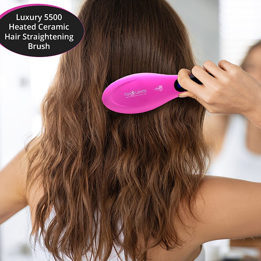 Luxury 5500 Heated Ceramic Hair Straightening Brush Pink 7597377 TJC