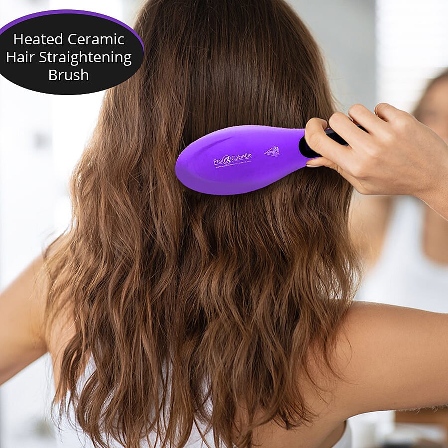 Procabello Hair Straightening Brush Heated Ceramic Straightener Comb Purple