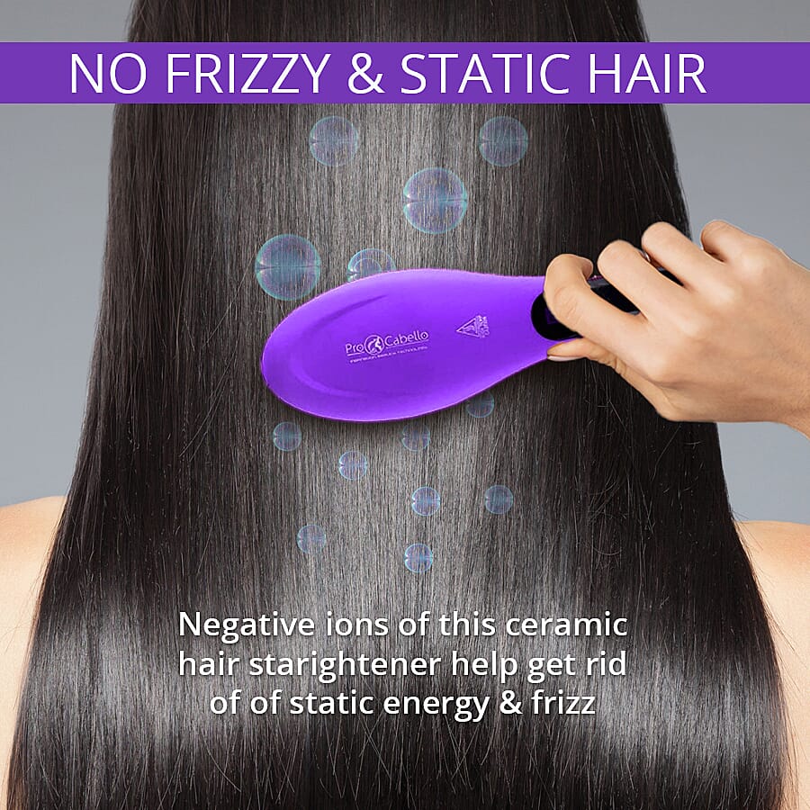 Procabello: Hair Straightening Brush Heated Ceramic Straightener Comb - Purple