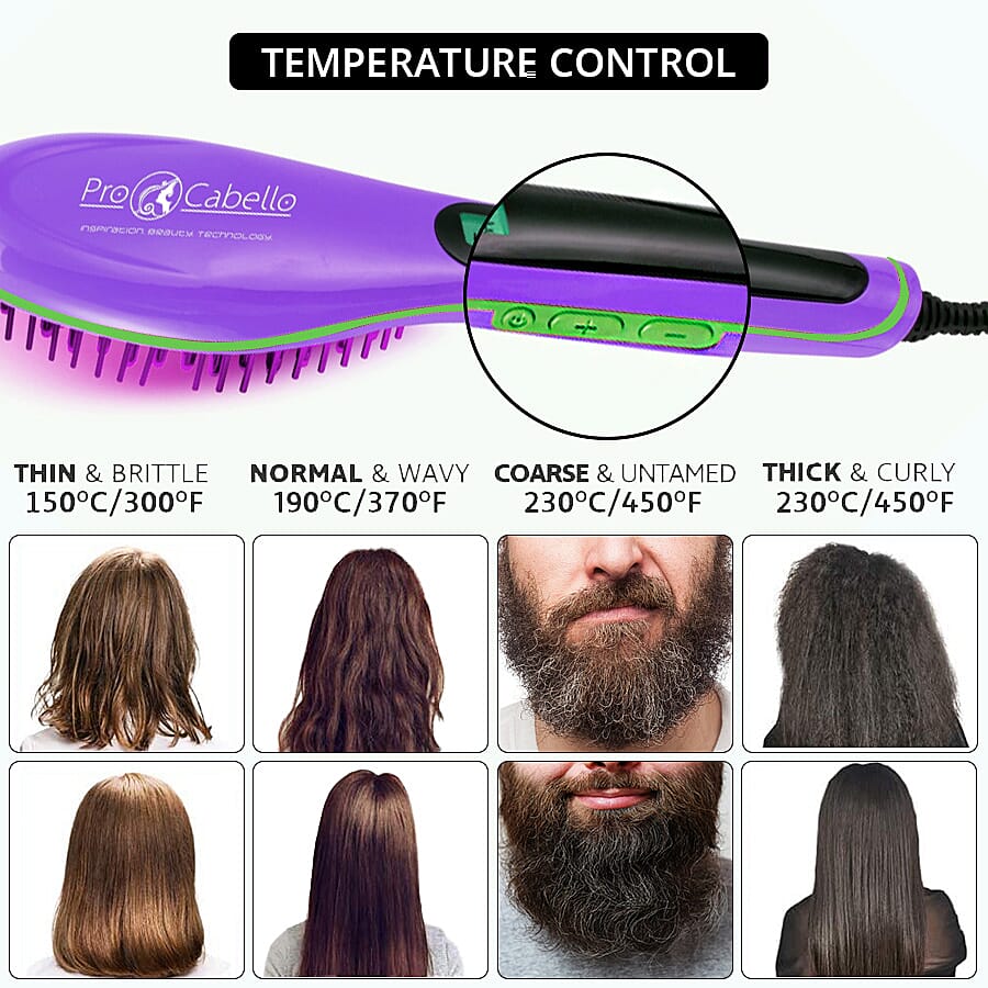 Procabello: Hair Straightening Brush Heated Ceramic Straightener Comb - Purple