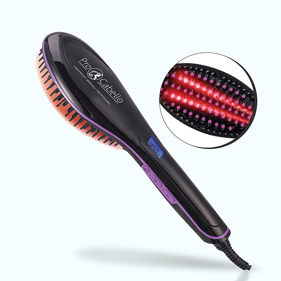 Procabello Hair Straightening Brush Heated Ceramic Straightener Comb Black