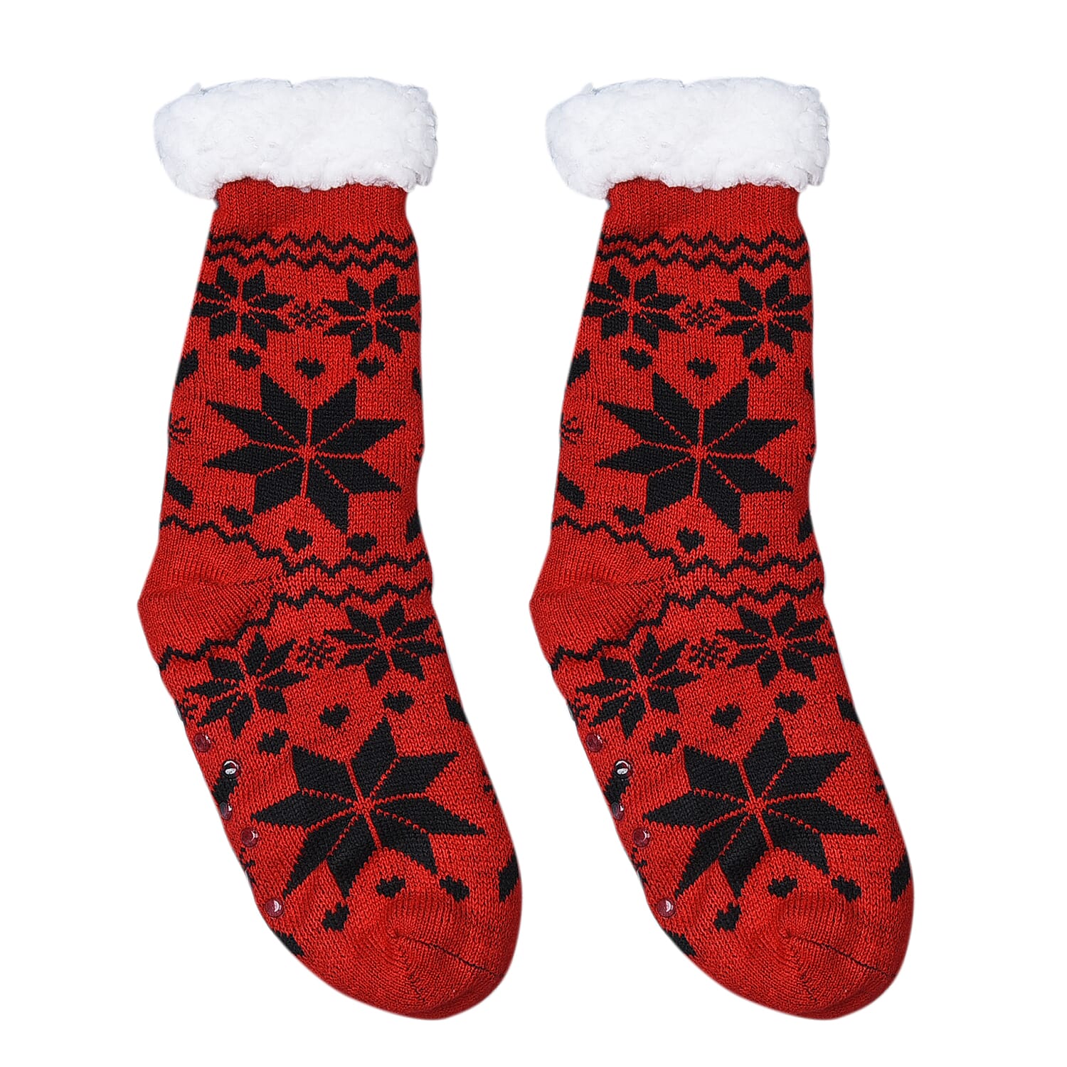 One Pair Lavender Oil Infused Sherpa Lined Cabin Socks (Size 40x10x3Cm) - Red