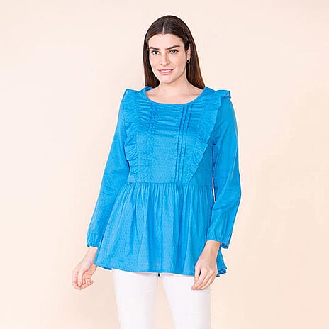 TAMSY 100% Cotton Plain Top (Size 12) - Brilliant Blue