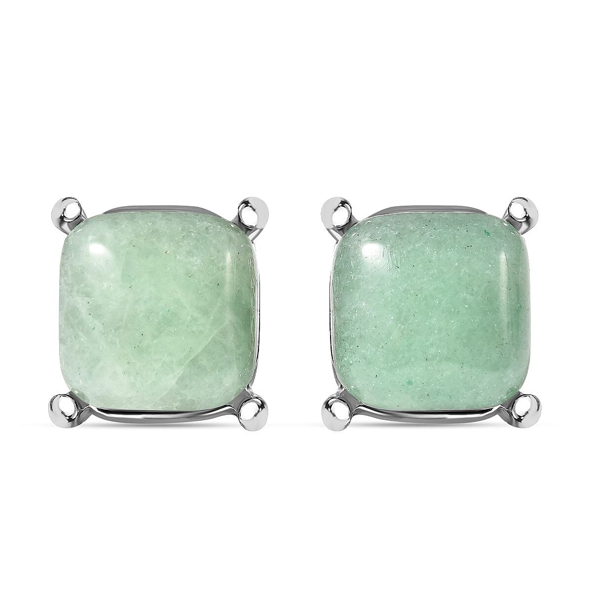 Green Aventurine Stud Earrings in Silver Tone