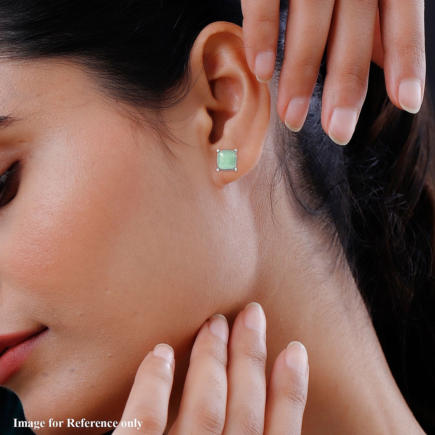 Green Aventurine Stud Earrings in Silver Tone