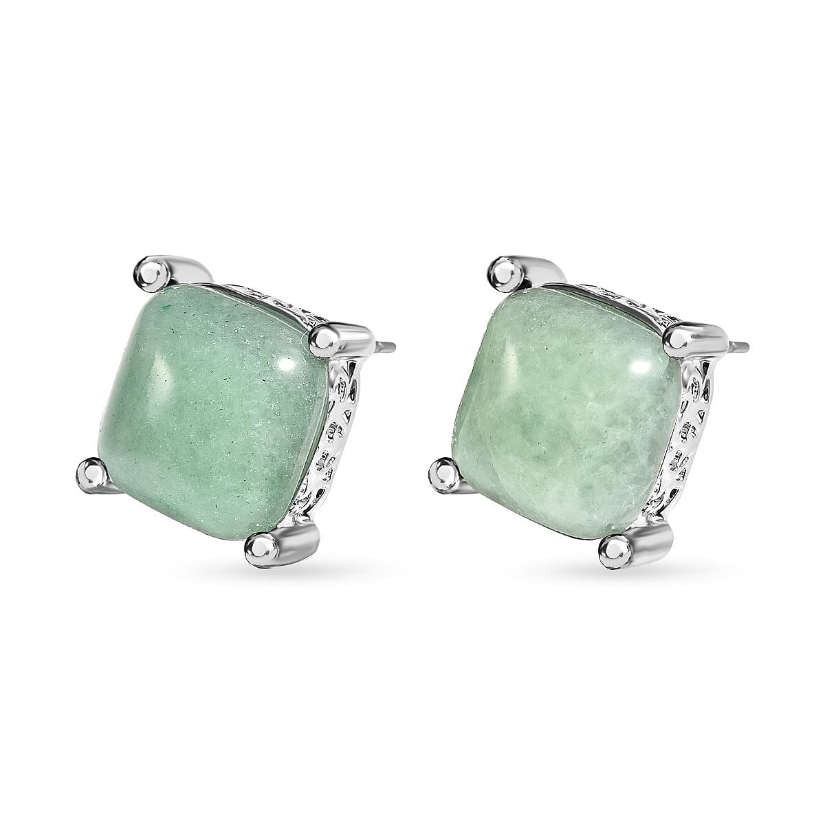 Green Aventurine Stud Earrings in Silver Tone