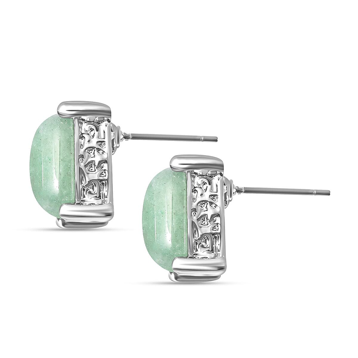Green Aventurine Stud Earrings in Silver Tone