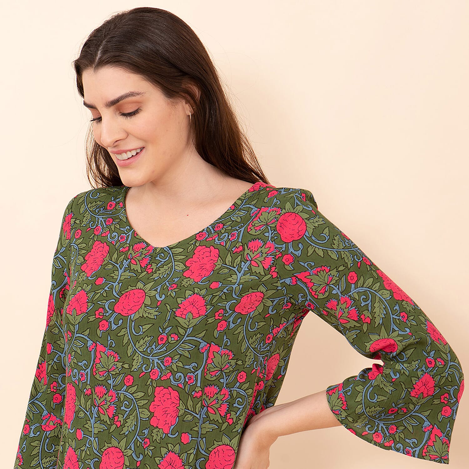 TAMSY VISCOSE Leaves Pattern Midi Dress - Black