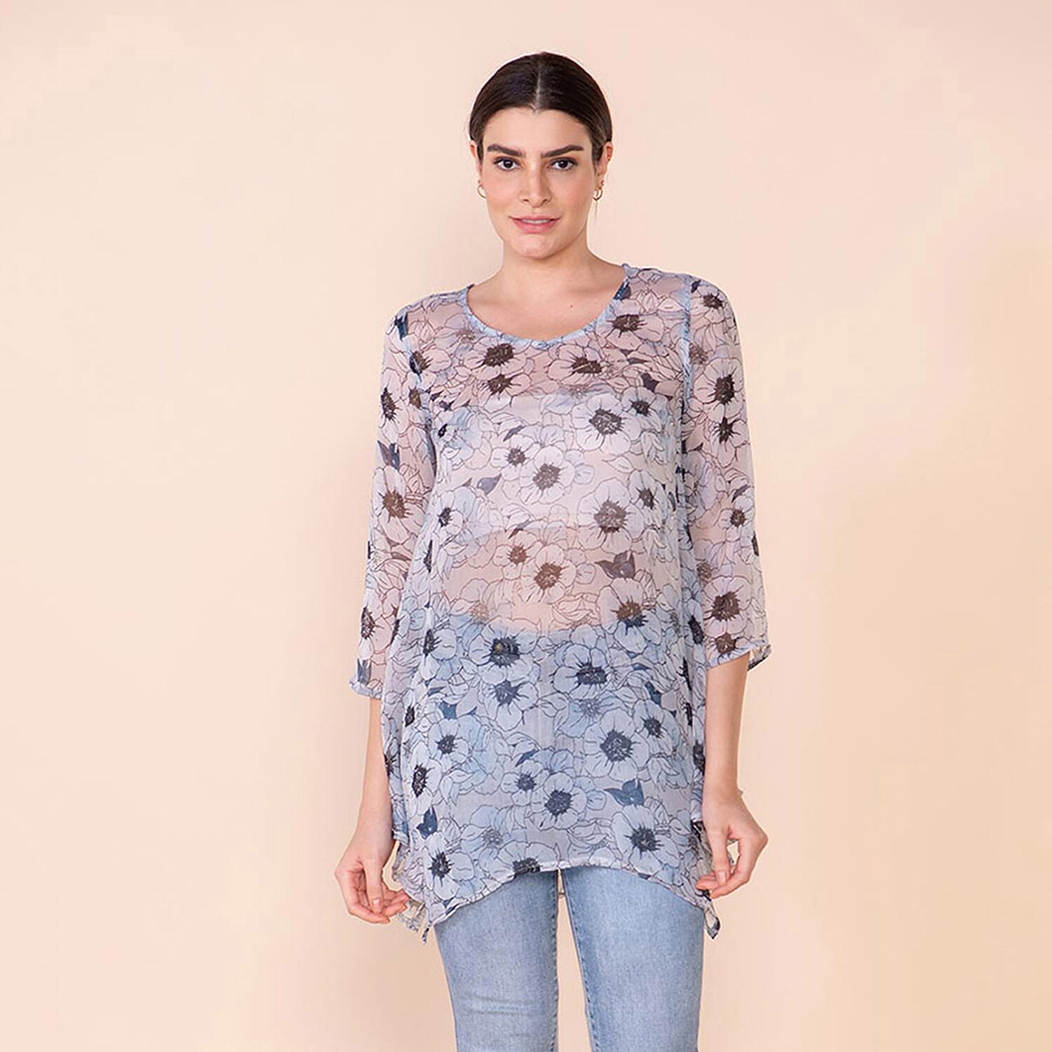 TAMSY Floral Pattern Top (Size L, 16-18) - Light Blue