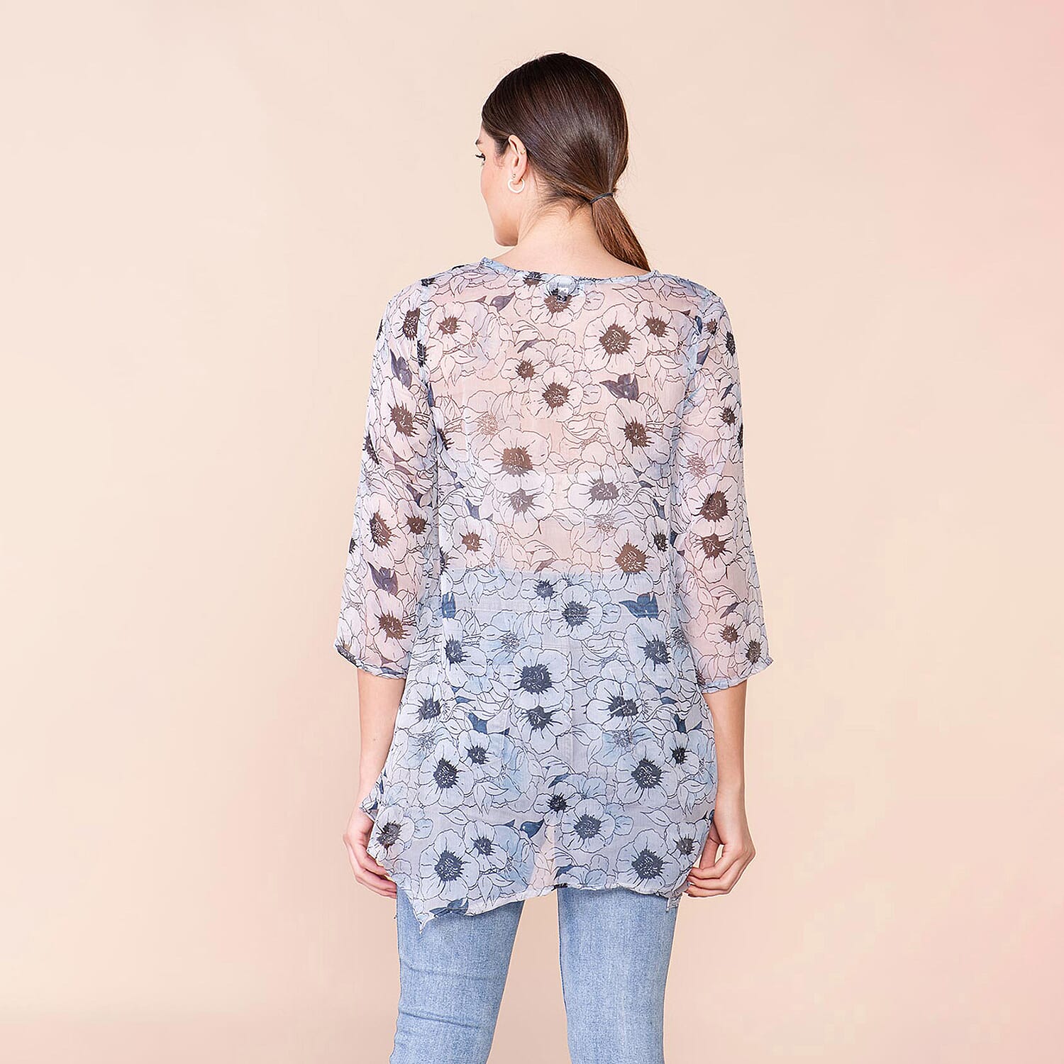 TAMSY Floral Pattern Top (Size L, 16-18) - Light Blue