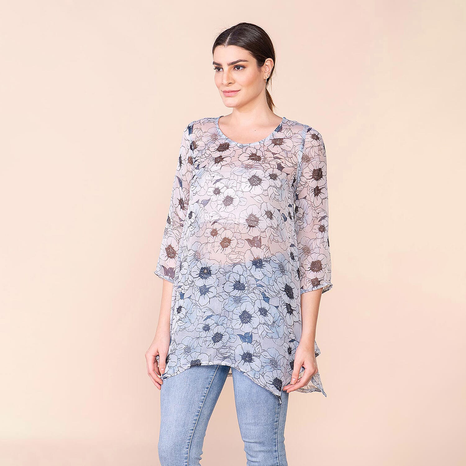 TAMSY Floral Pattern Top (Size L, 16-18) - Light Blue