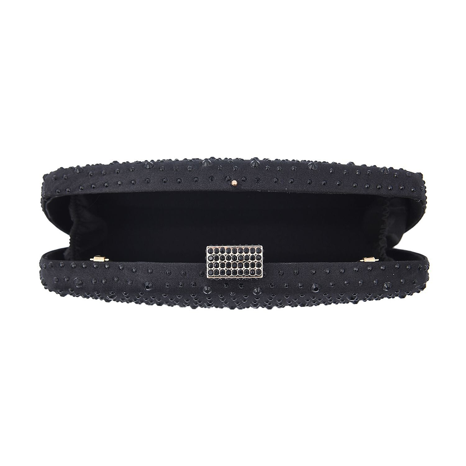 Crystal Decorative Clutch Bag with Long Chain Strap (Size 18x11x3 Cm) - Black