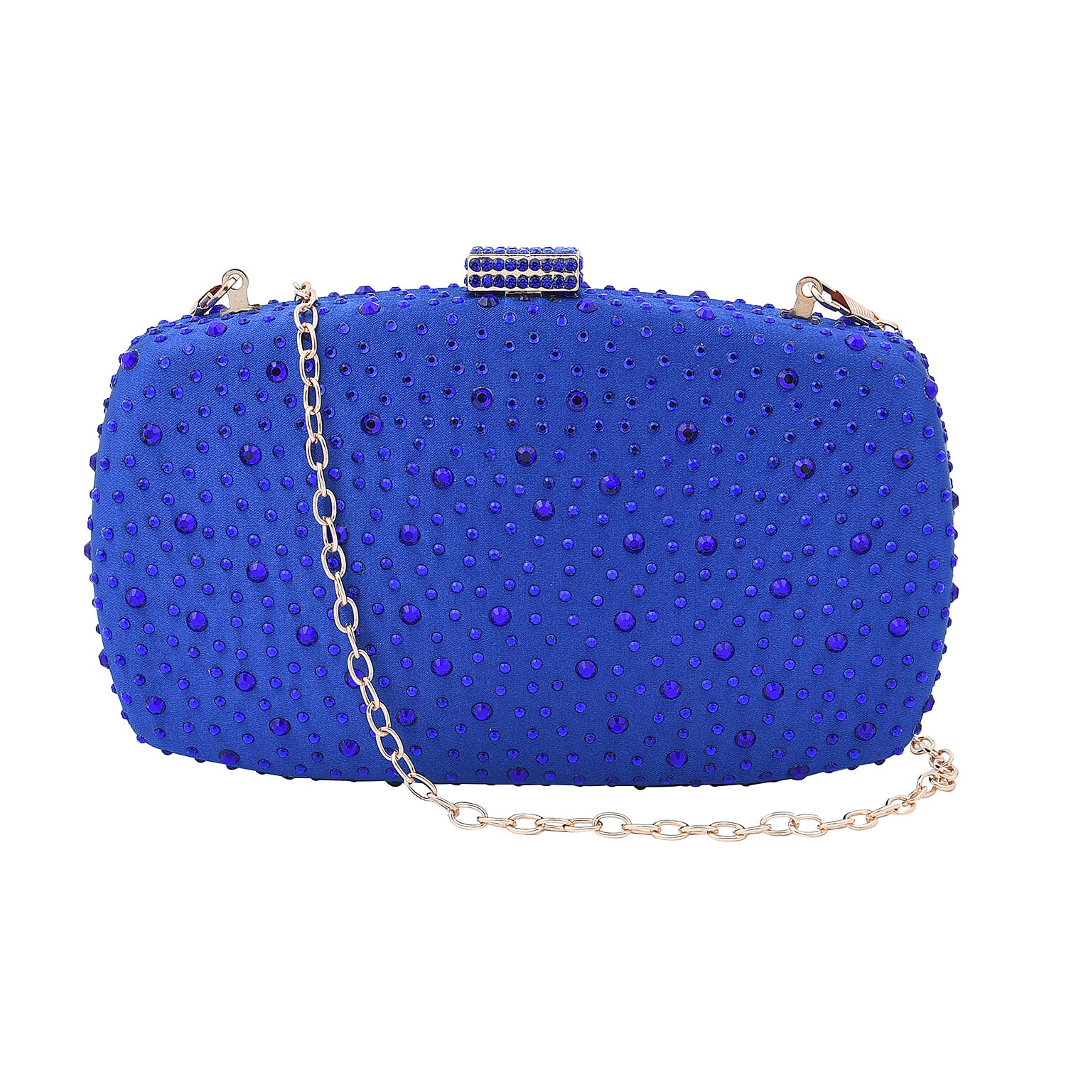 Crystal Decorative Clutch Bag with Long Chain Strap (Size 18x11x3Cm) - Blue