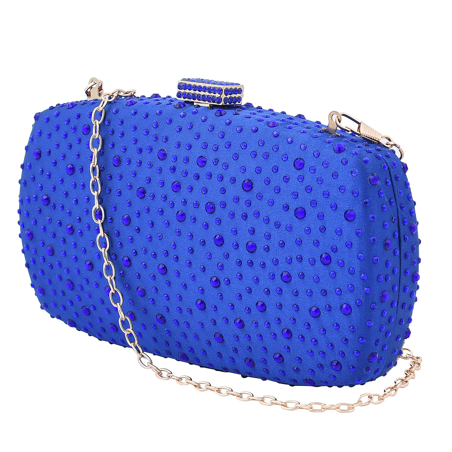 Crystal Decorative Clutch Bag with Long Chain Strap (Size 18x11x3Cm) - Blue