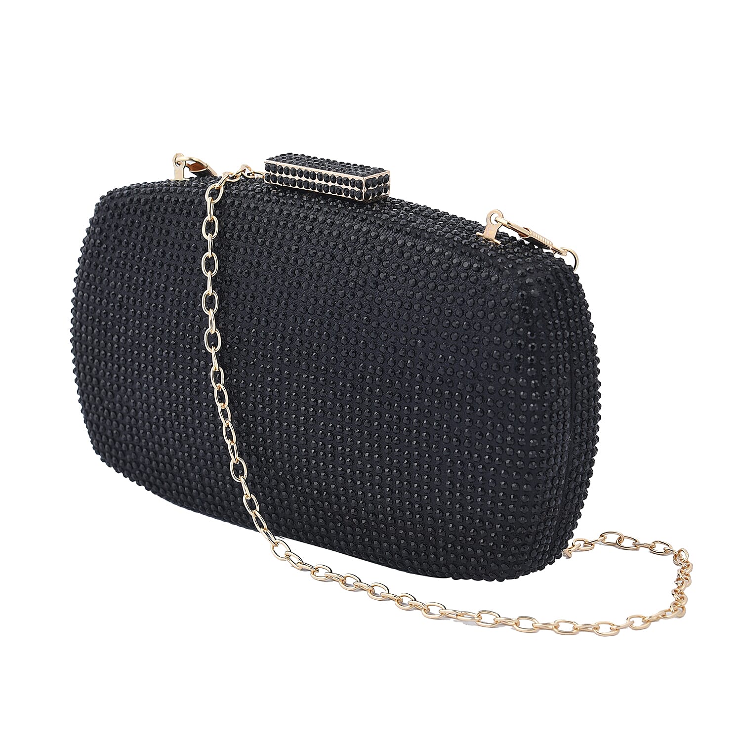 Crystal Decorative Clutch Bag with Long Chain Strap (Size 18x11x3Cm) - Black