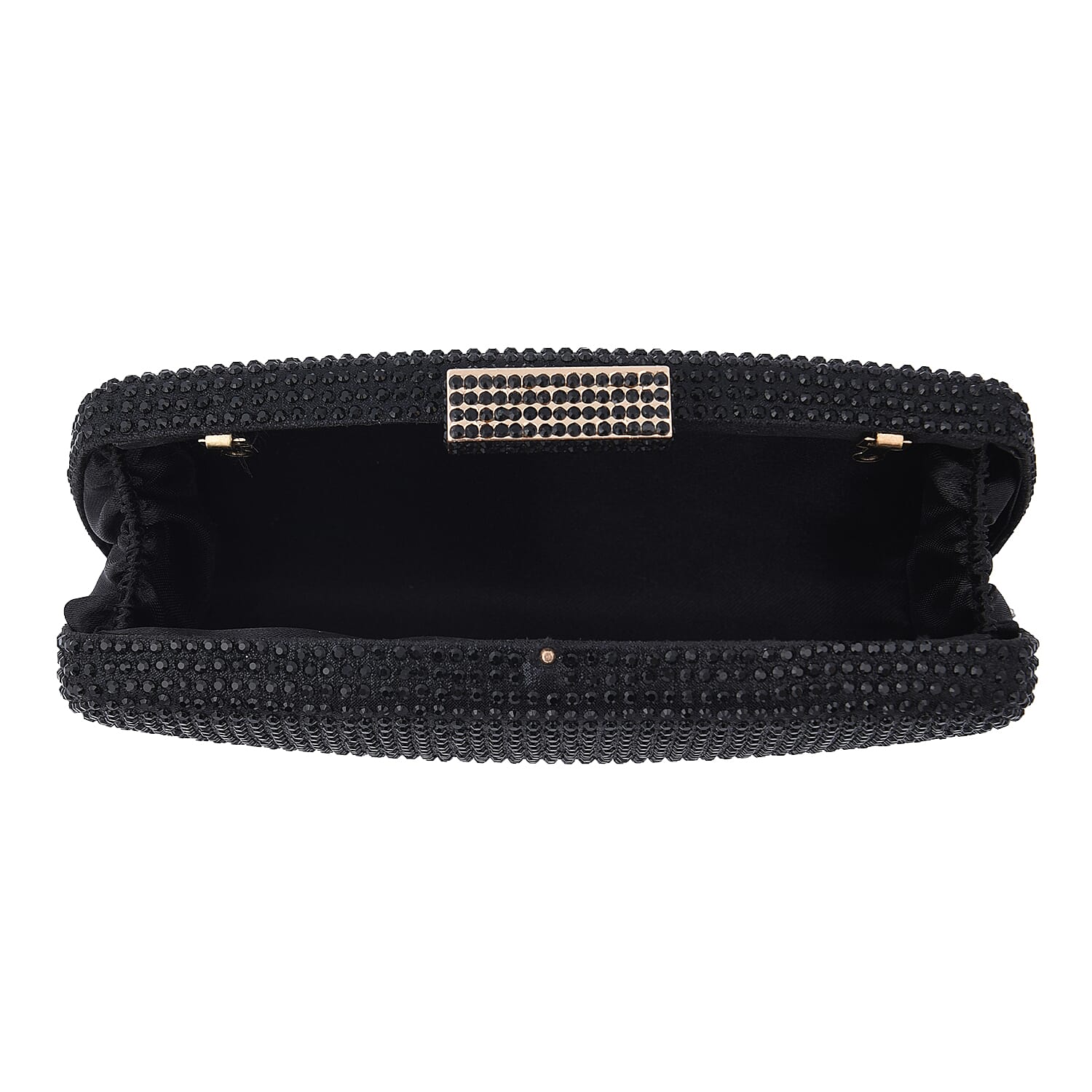 Crystal Decorative Clutch Bag with Long Chain Strap (Size 18x11x3Cm) - Black