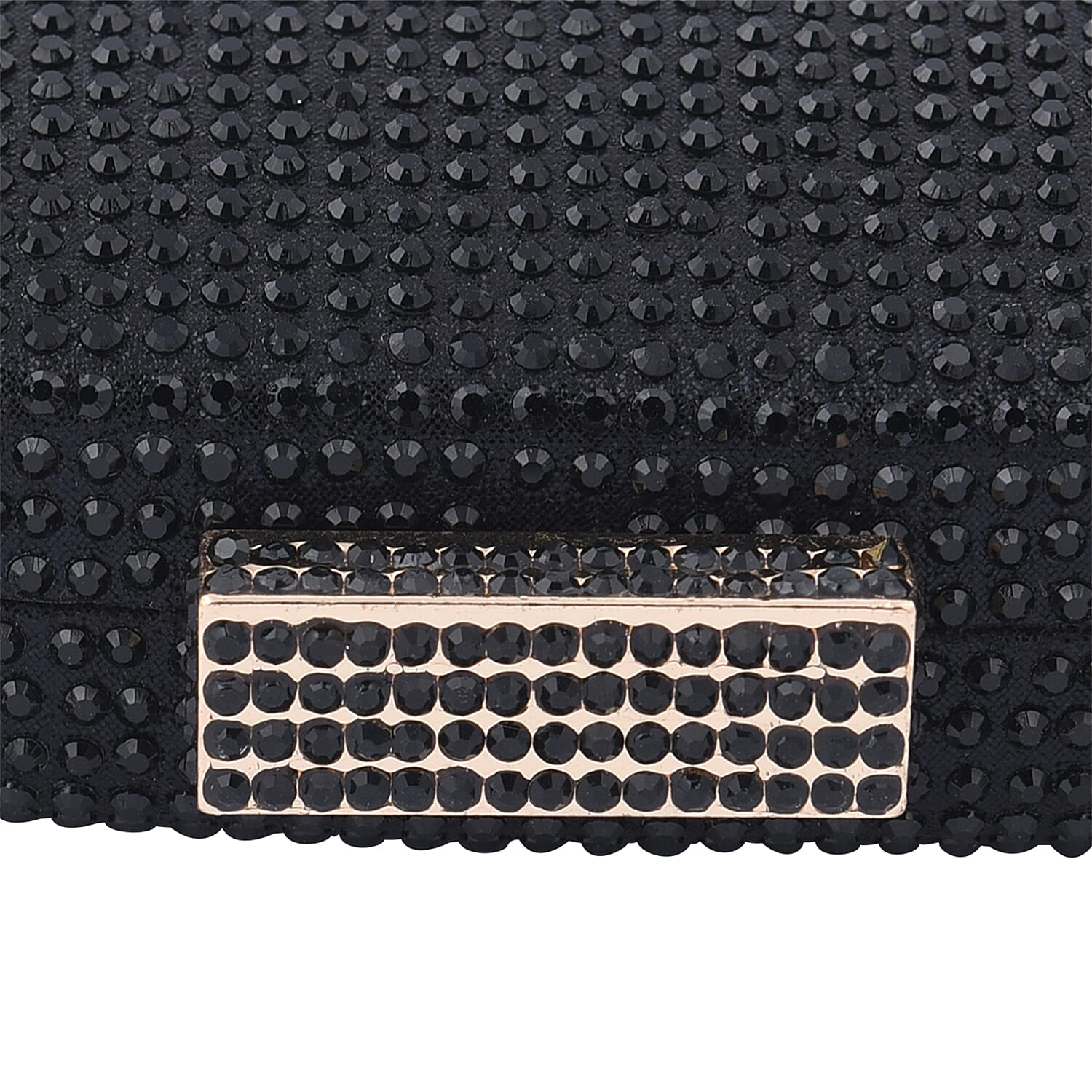 Crystal Decorative Clutch Bag with Long Chain Strap (Size 18x11x3Cm) - Black