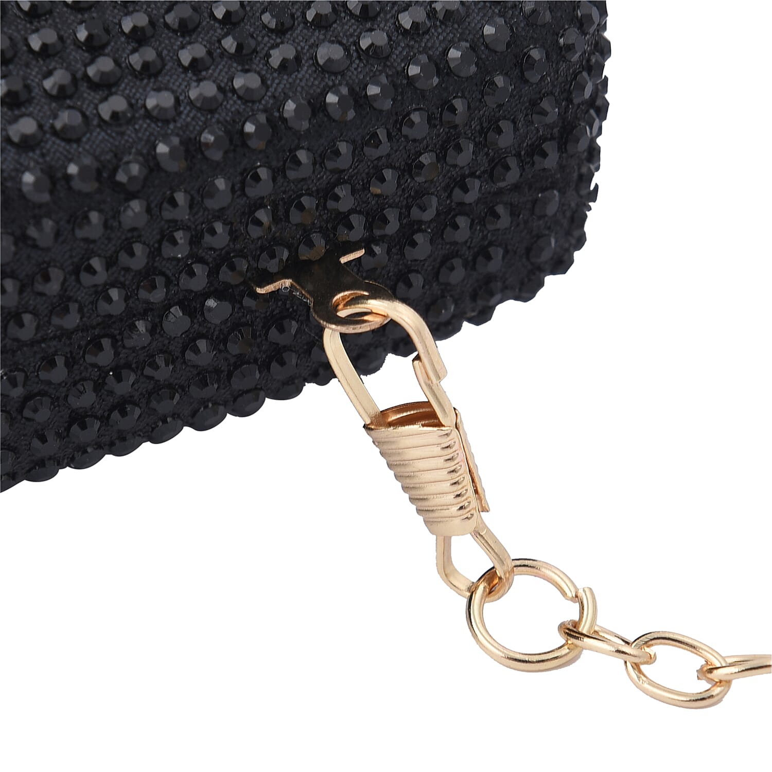 Crystal Decorative Clutch Bag with Long Chain Strap (Size 18x11x3Cm) - Black