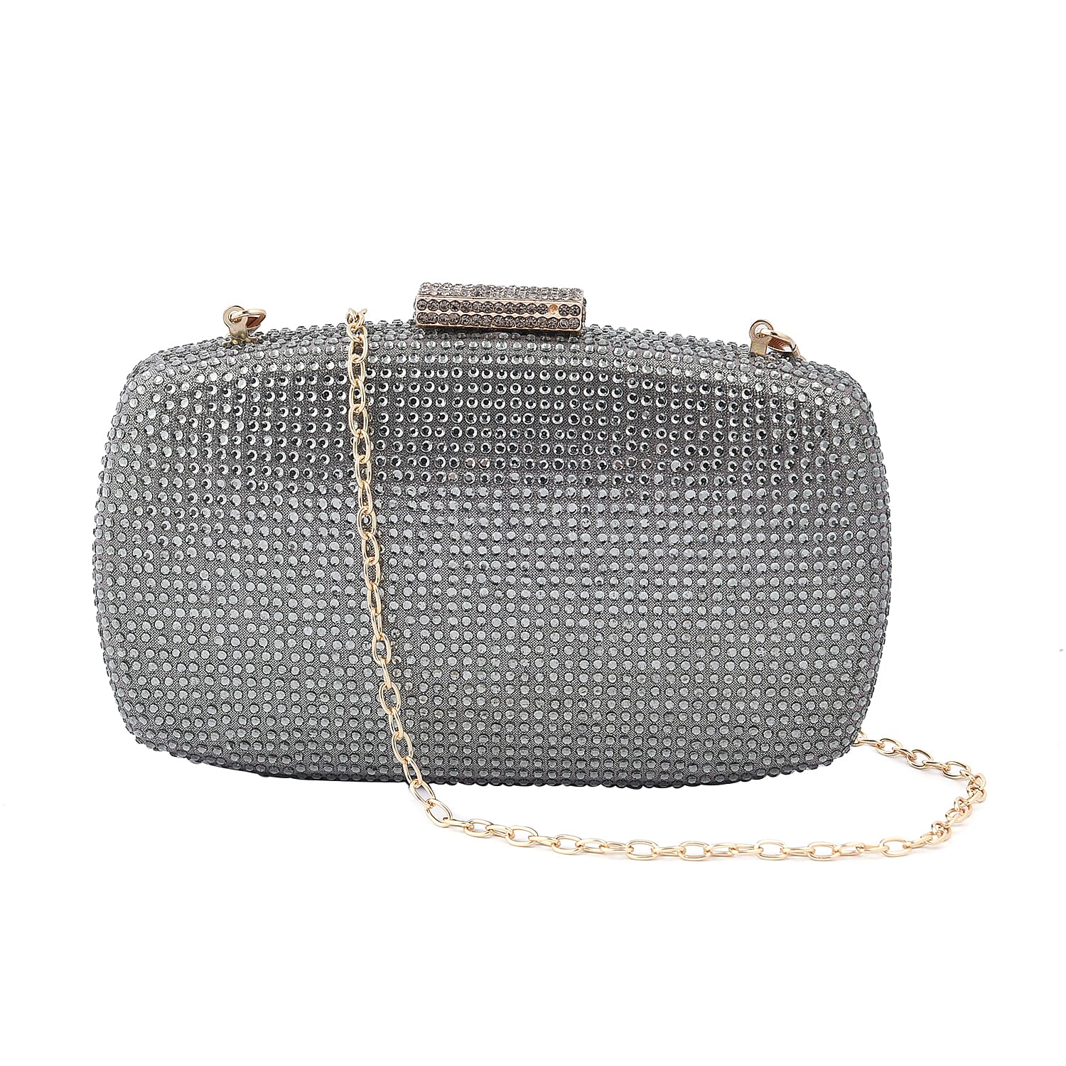 Crystal Decorative Clutch Bag with Long Chain Strap (Size 18x11x3Cm) - Grey & Green