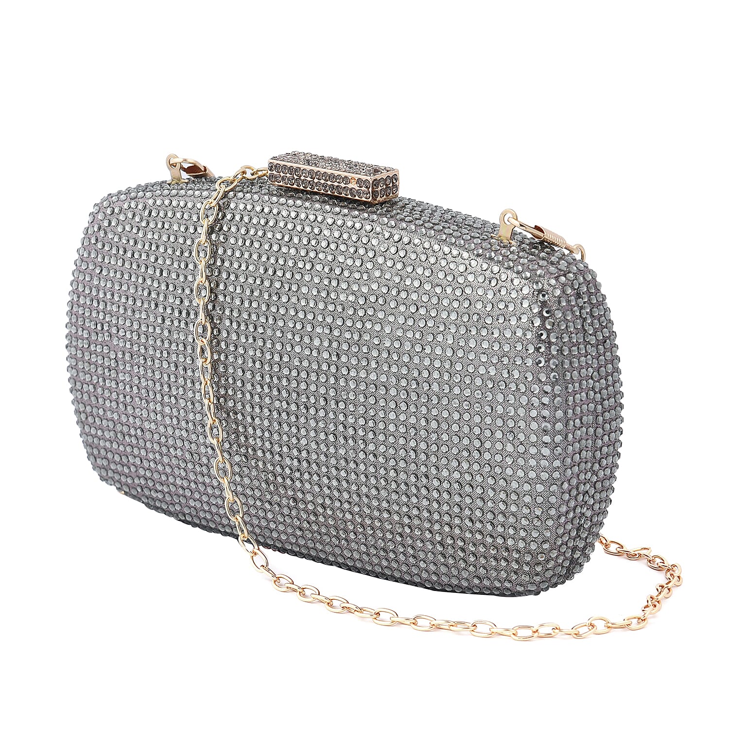 Crystal Decorative Clutch Bag with Long Chain Strap (Size 18x11x3Cm) - Grey & Green