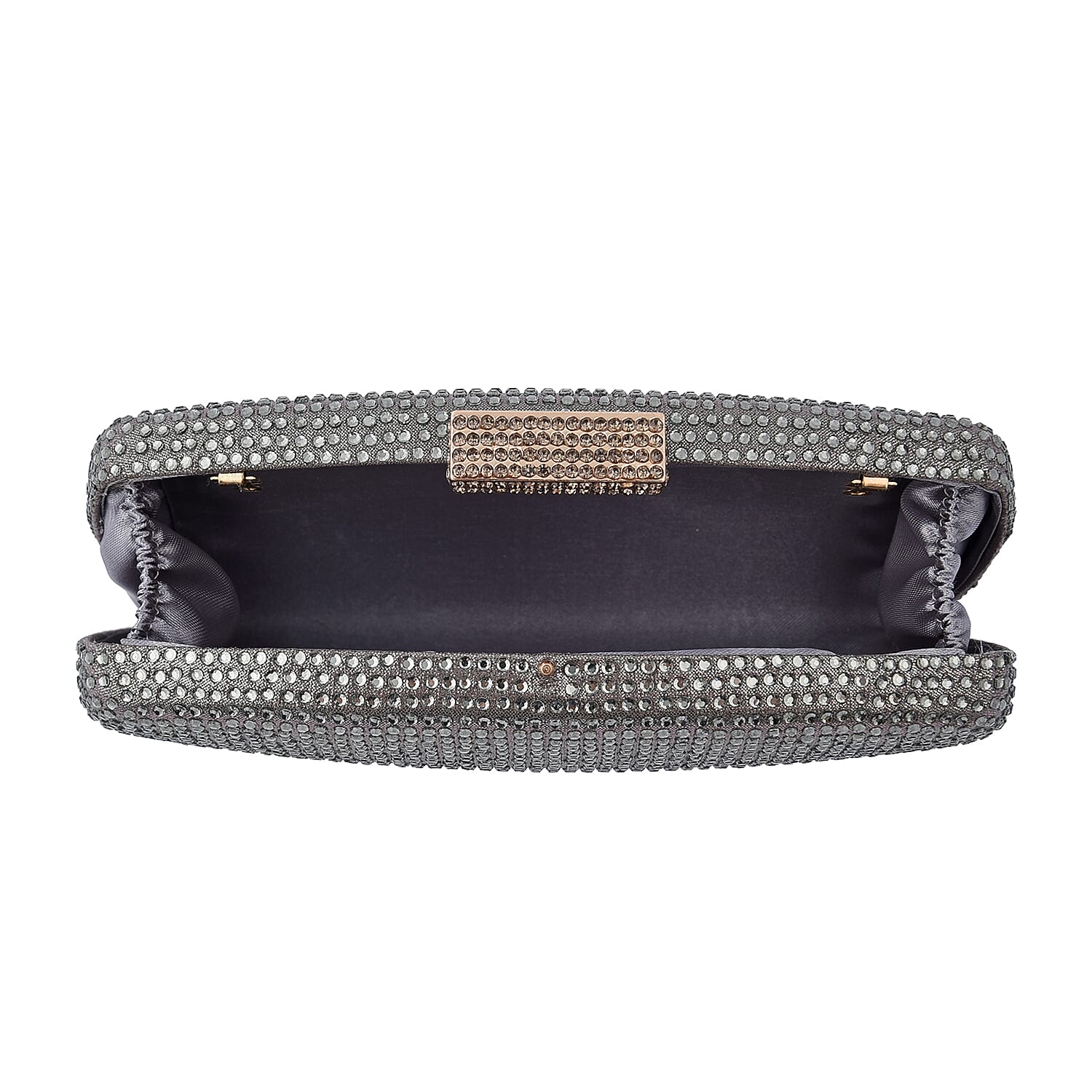 Crystal Decorative Clutch Bag with Long Chain Strap (Size 18x11x3Cm) - Grey & Green