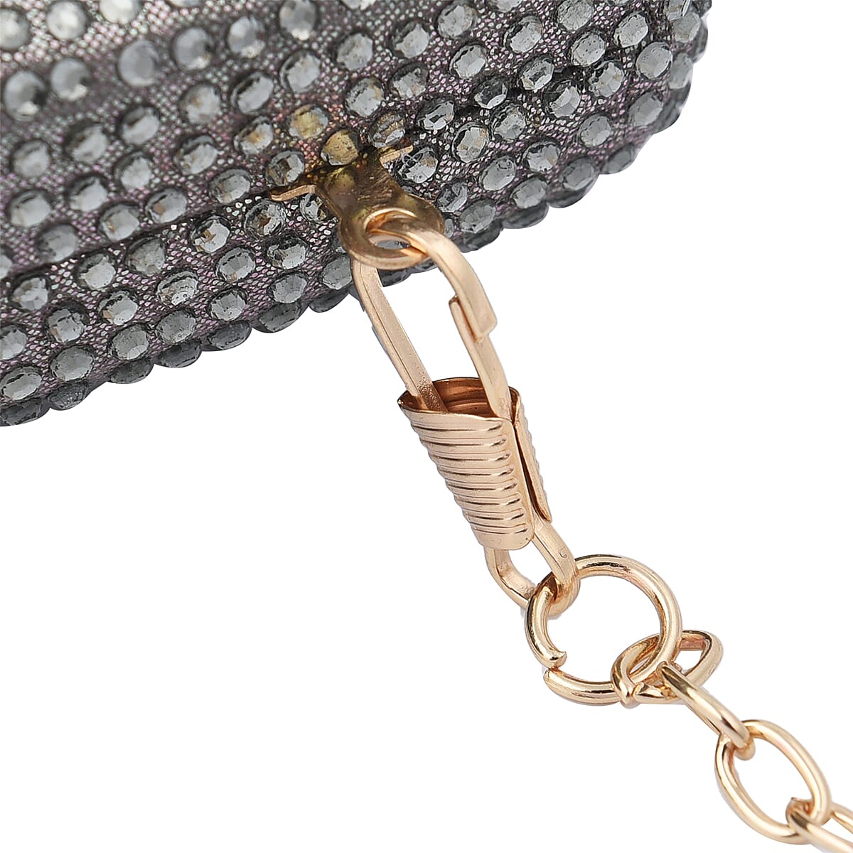 Crystal Decorative Clutch Bag with Long Chain Strap (Size 18x11x3Cm) - Grey & Green