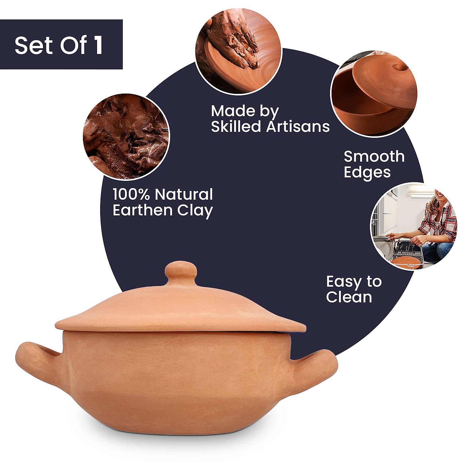 Handmade Terracotta Pot With Lid (Size 25x20x13 Cm)