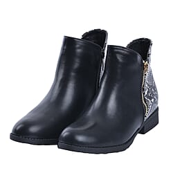 Snake Pattern Ankle Boots with Side Zipper - Black