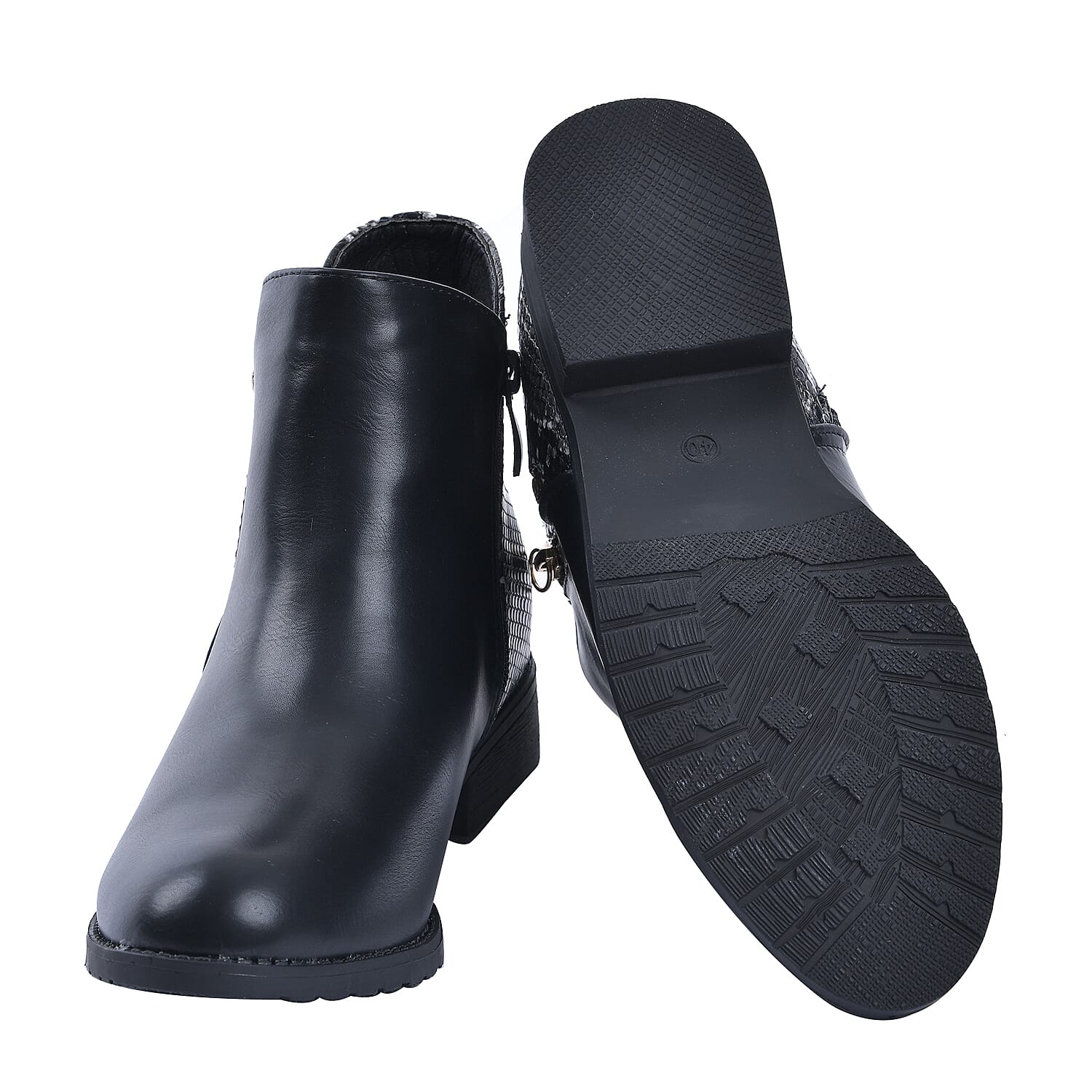 Snake Pattern Ankle Boots with Side Zipper - Black