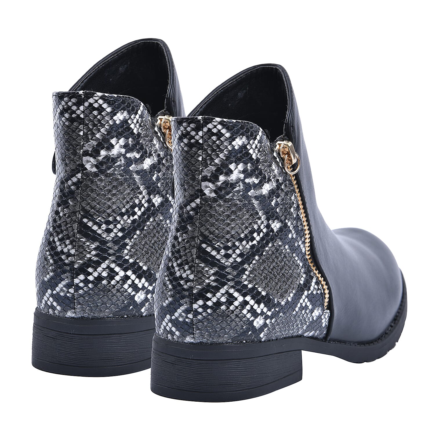 Snake Pattern Ankle Boots with Side Zipper - Black