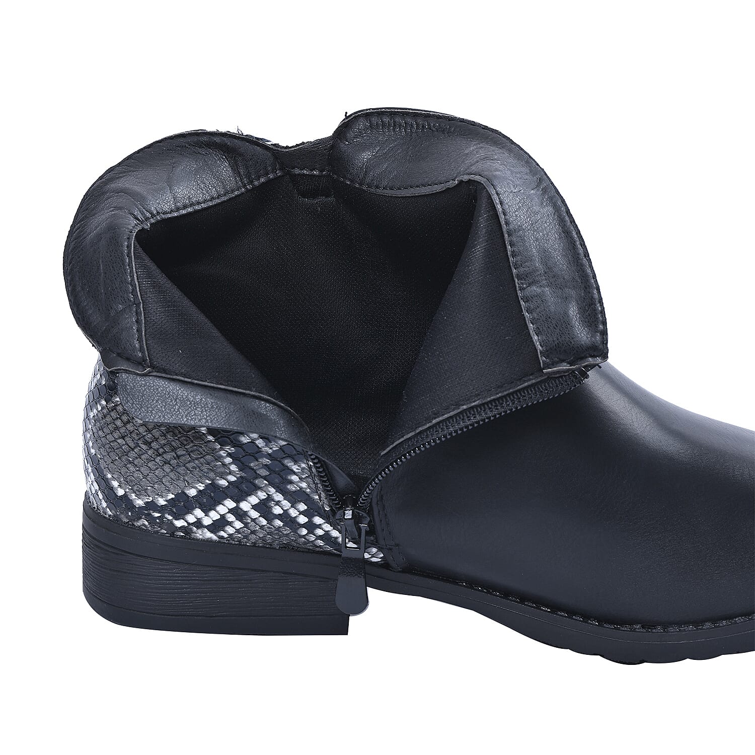Snake Pattern Ankle Boots with Side Zipper - Black