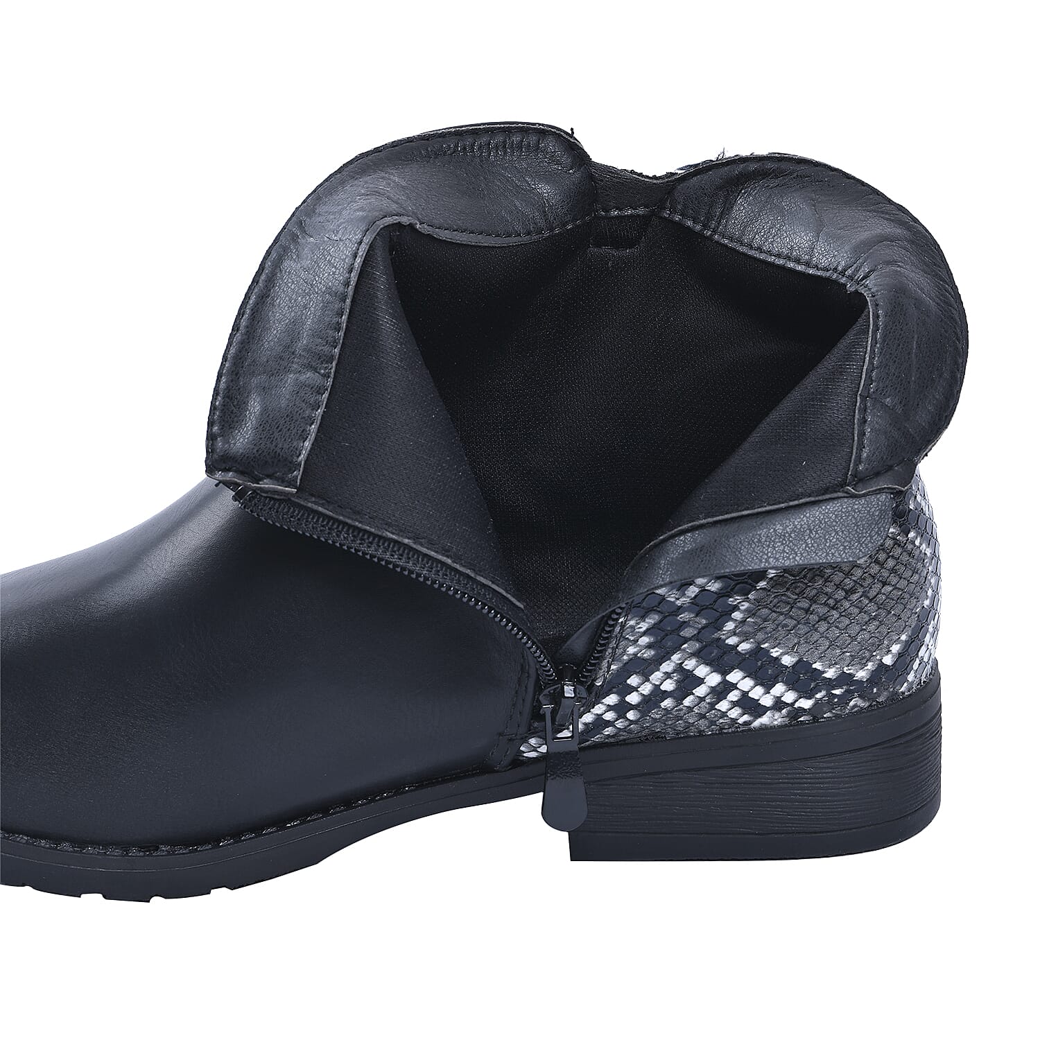 Snake Pattern Ankle Boots with Side Zipper - Black